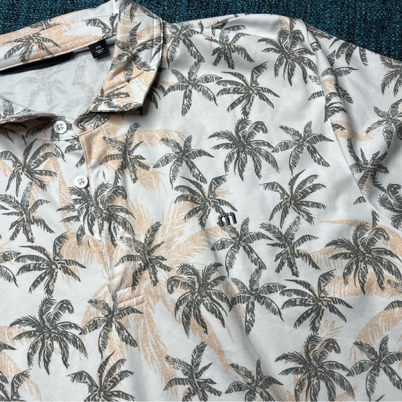 Travis Mathew Palm Tree Print Golf Polo in White Peach Grey - Picture 2 of 5